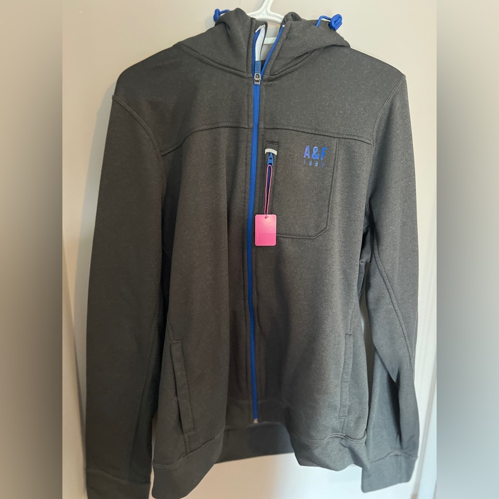 Abercrombie & Fitch Active Gray Hoodie with Blue Accents XL